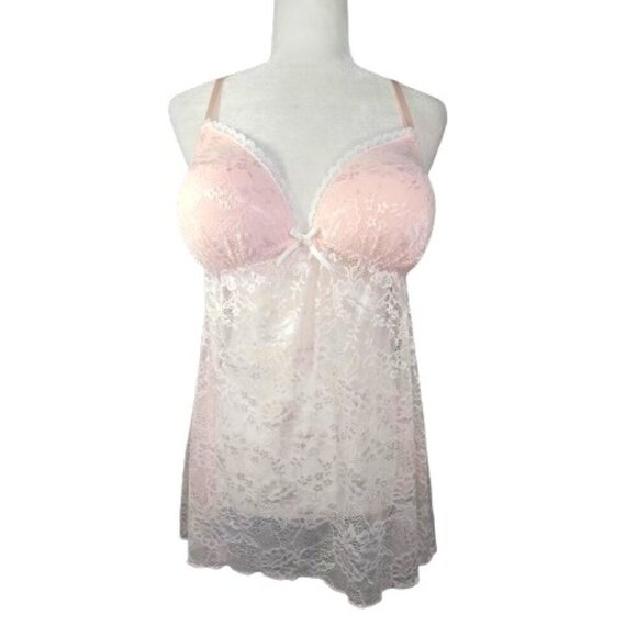 Linea Donatella White Blush Pink Babydoll Chemise Slip Dress Racerback Lingerie - Picture 1 of 8